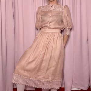 RARE True Vintage 60s light pink coquette matching ruffle top and skirt set